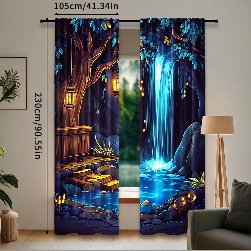 Fantasy Curtain Enchanted Forest Cave Waterfall Magic Tree Bedroom Living Room Dining Curtains Set Of 2 Made Polyester Sitting Decor