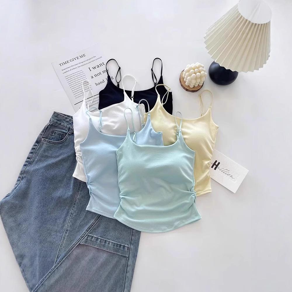 Stilvolles süß-würziges plissiertes Camisole-Westchen mit integrierten Cups für Damen - Vielseitige Innen- & Außenbekleidung mit elegantem Rückendesign