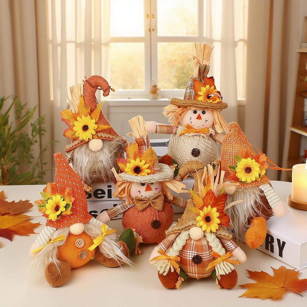 Thanksgiving Harvest Sunflower Scarecrow Plush Doll Decor