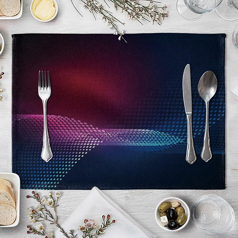 Geometric Linen Placemats Bowl Cup Kitchen Placemats Dinner Bowl Coasters Home Decoration 30cmx45cm 2pcs 30x45cm