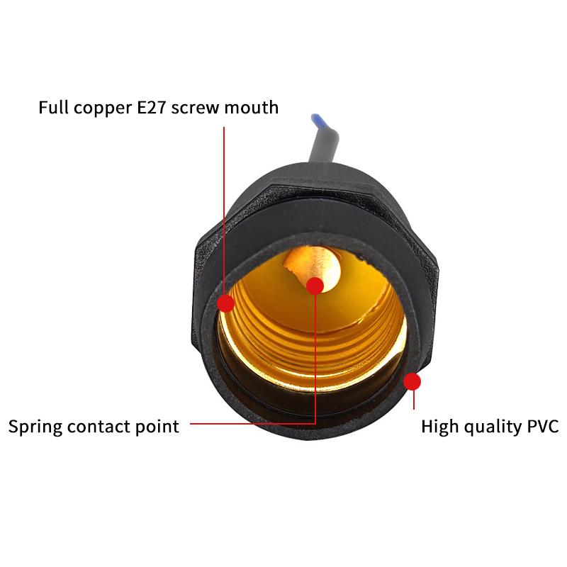 Universal E27 Lamp Holder Copper Screw Thread Waterproof Lamp Base Flame Retardant Pvc Wire Lamp Holder Outdoor Use