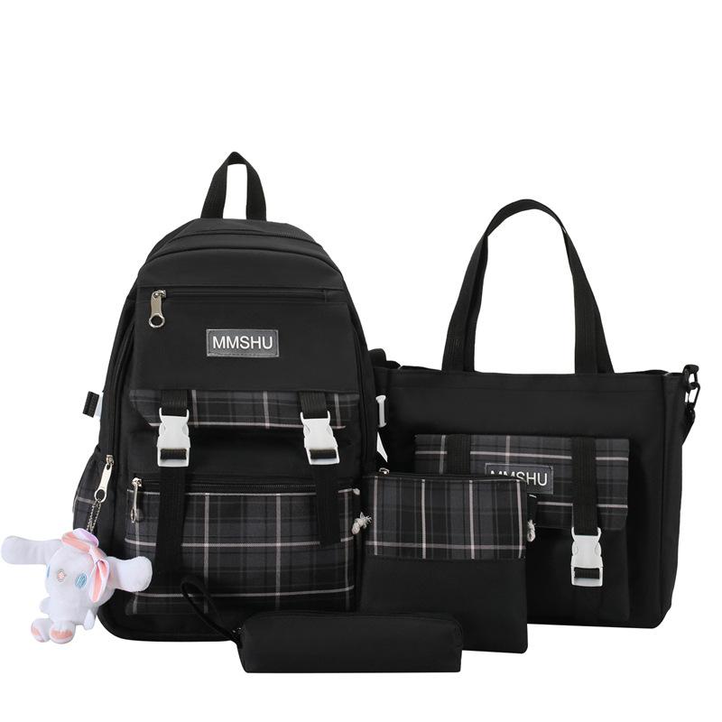4pcs Elementary School Ultra Light Checkered BackpackWomen's Four Piece Oxford Wear-resistant SetHigh Capacity Backpacks for Middle School Students