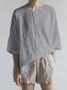 Korean Style Mid-Sleeve Cotton Linen Top - Spring/Summer Loose Fit, Round Neck, Pure Cotton Short-Sleeve T-Shirt