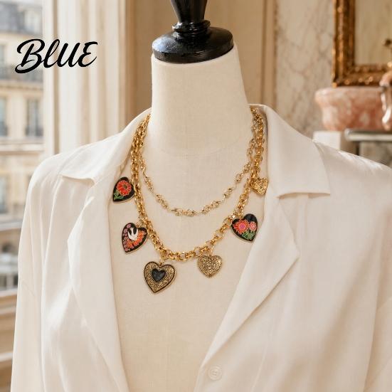 Oxidization Resistant Necklace Floral Heart Charms Necklace Double Layer Vintage
