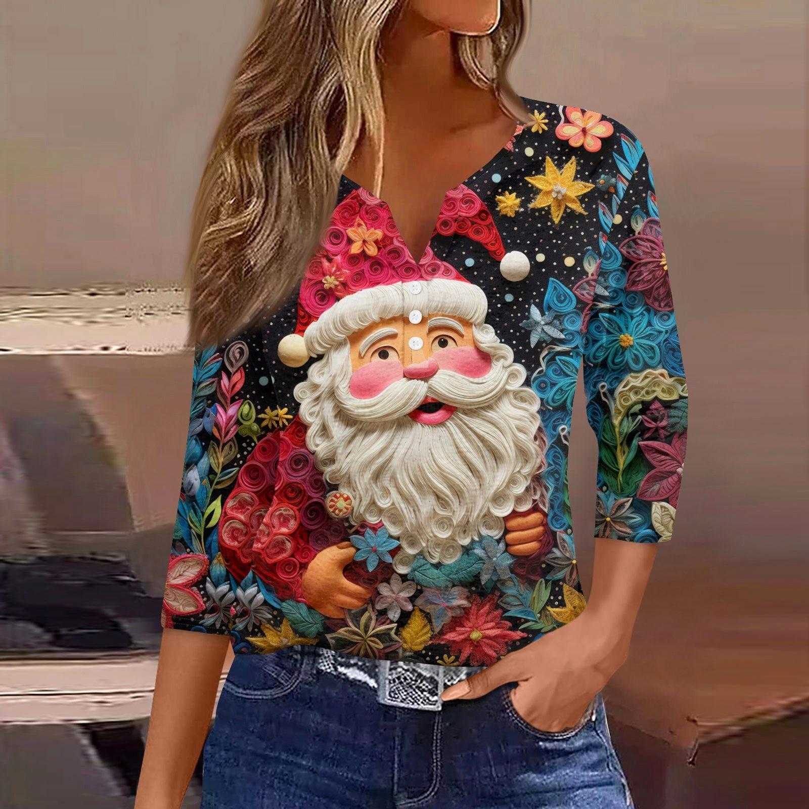 

Жен. Футболка Футболка С принтом Пуговицы Рукав 3/4 Повседневные Выходные Мода Классический Классический V-образный вырез Обычный Верх XL