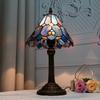 Baroque Style Stained Glass Table Lamp Night Light with 8 Inch Wide Blue Lampshade for Bedside Bedroom Living Room