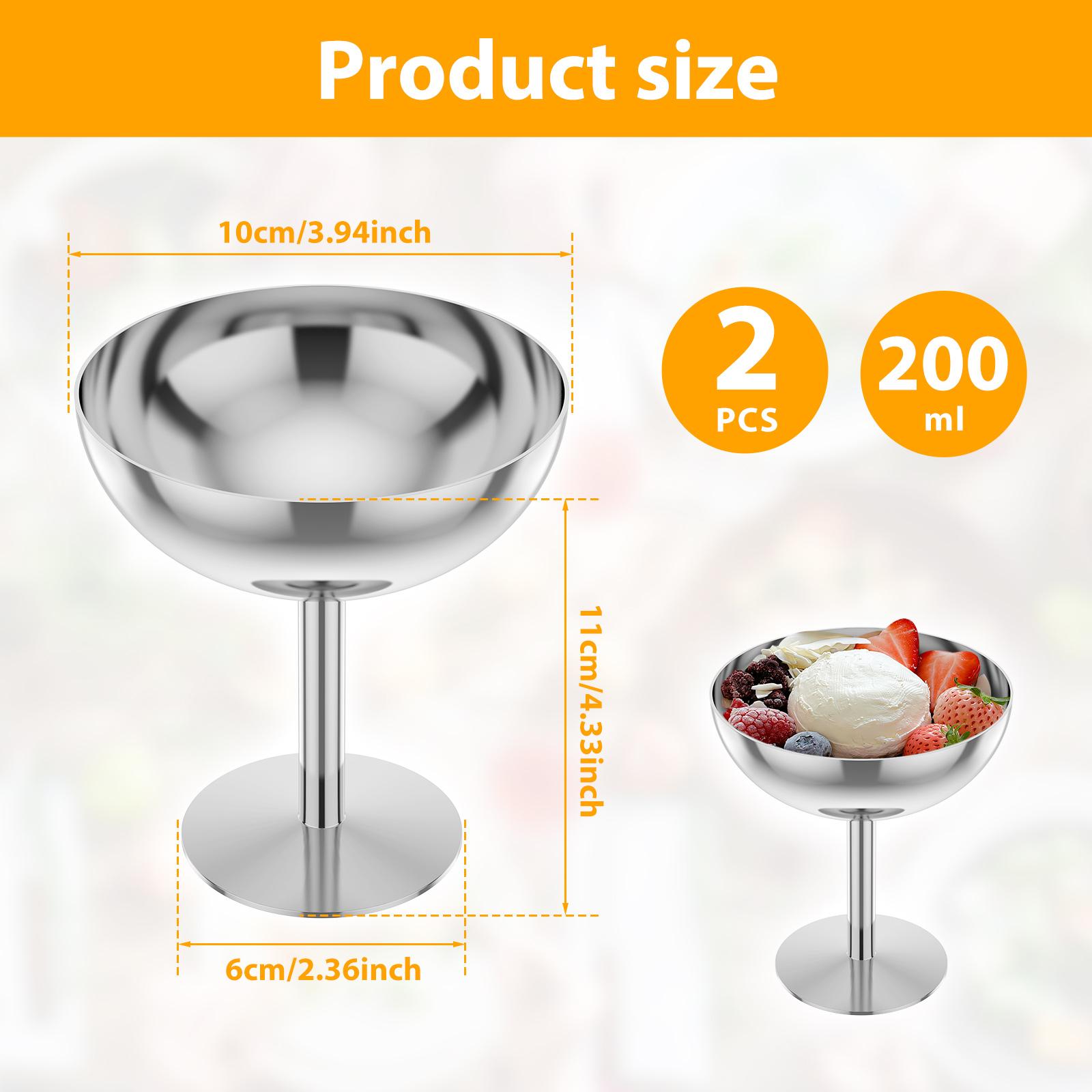

2Pcs Ice Cream Cups Salad Bowl Stainless Steel Goblet Cup Salad Bowl Dessert Fruit Plate Snack Dish Wine Cup Bar Party Supplies