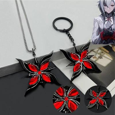 Game Genshin Impact Arlecchino Cosplay Keychain Necklace Fatui The Knave Pendant Keyrings Choker Jewelry Accessories Gifts