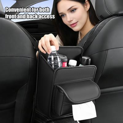 Faux Leather Car Seat Gap Organizer Center Console Storage Net for Back Seat Dual Access Hanging Pouch for Bag Tissue