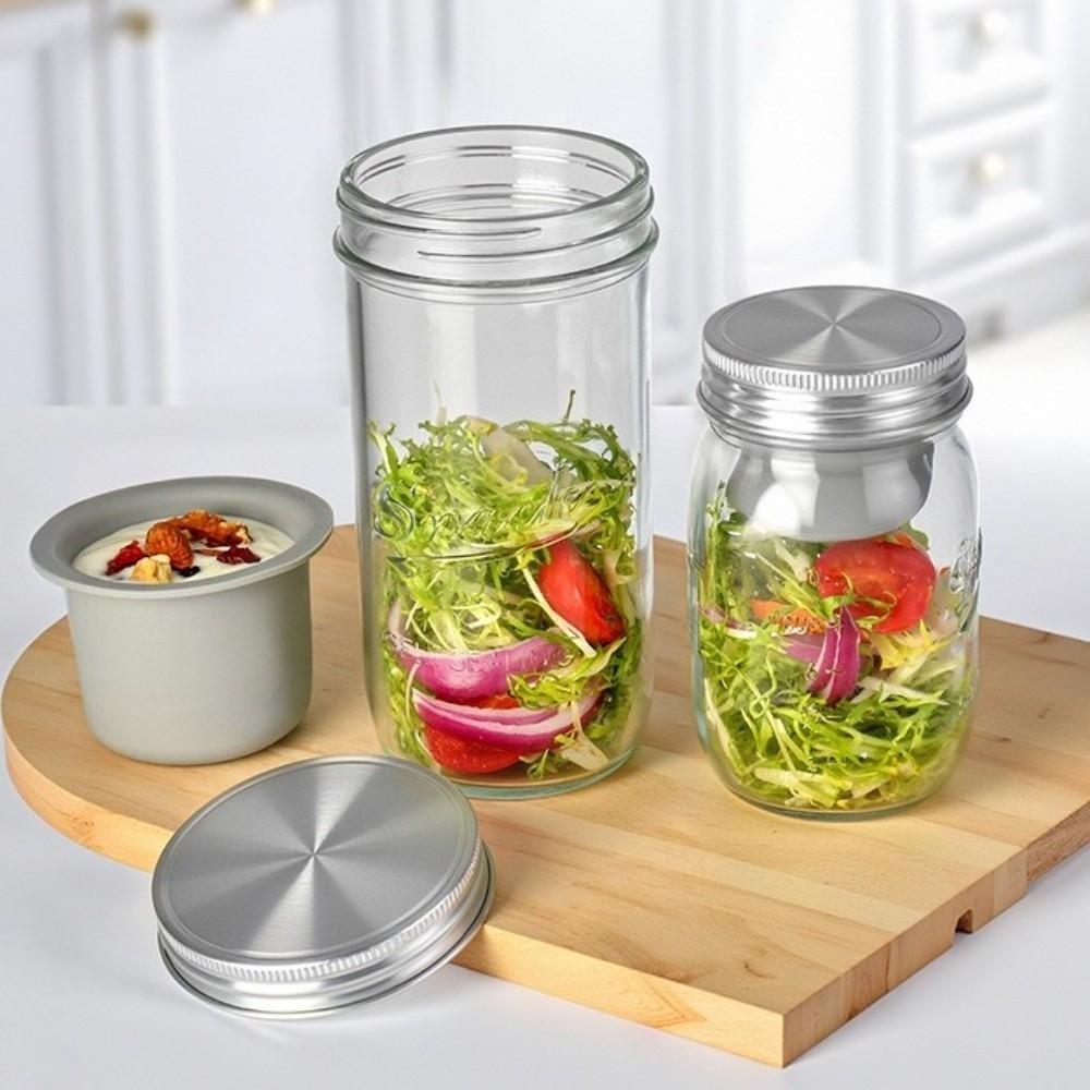 16/24 Oz Salad Glass Jars Wide Mouth Salad Container Portable Mason Jar Home Office