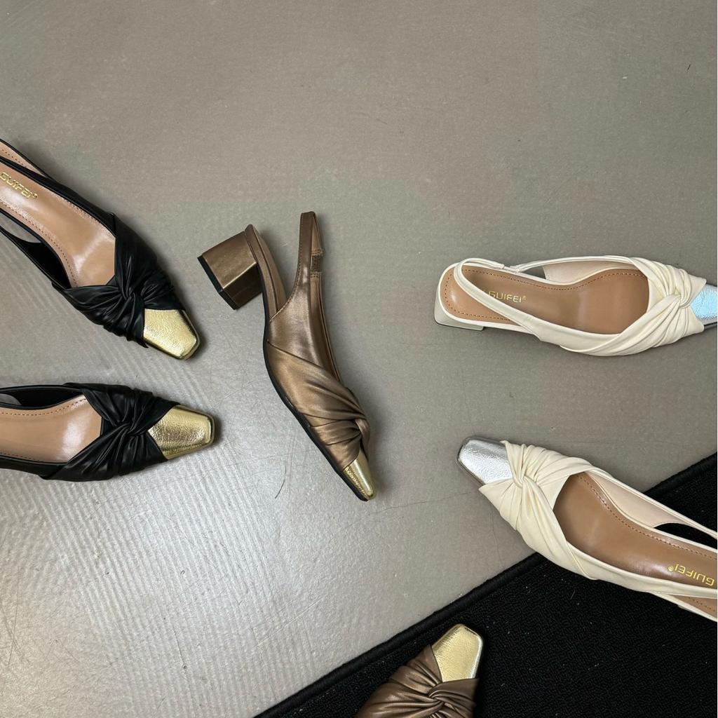 French Premium Bag Head Sandals Fairy Shoes Leather High Heels Evening Single Shoes