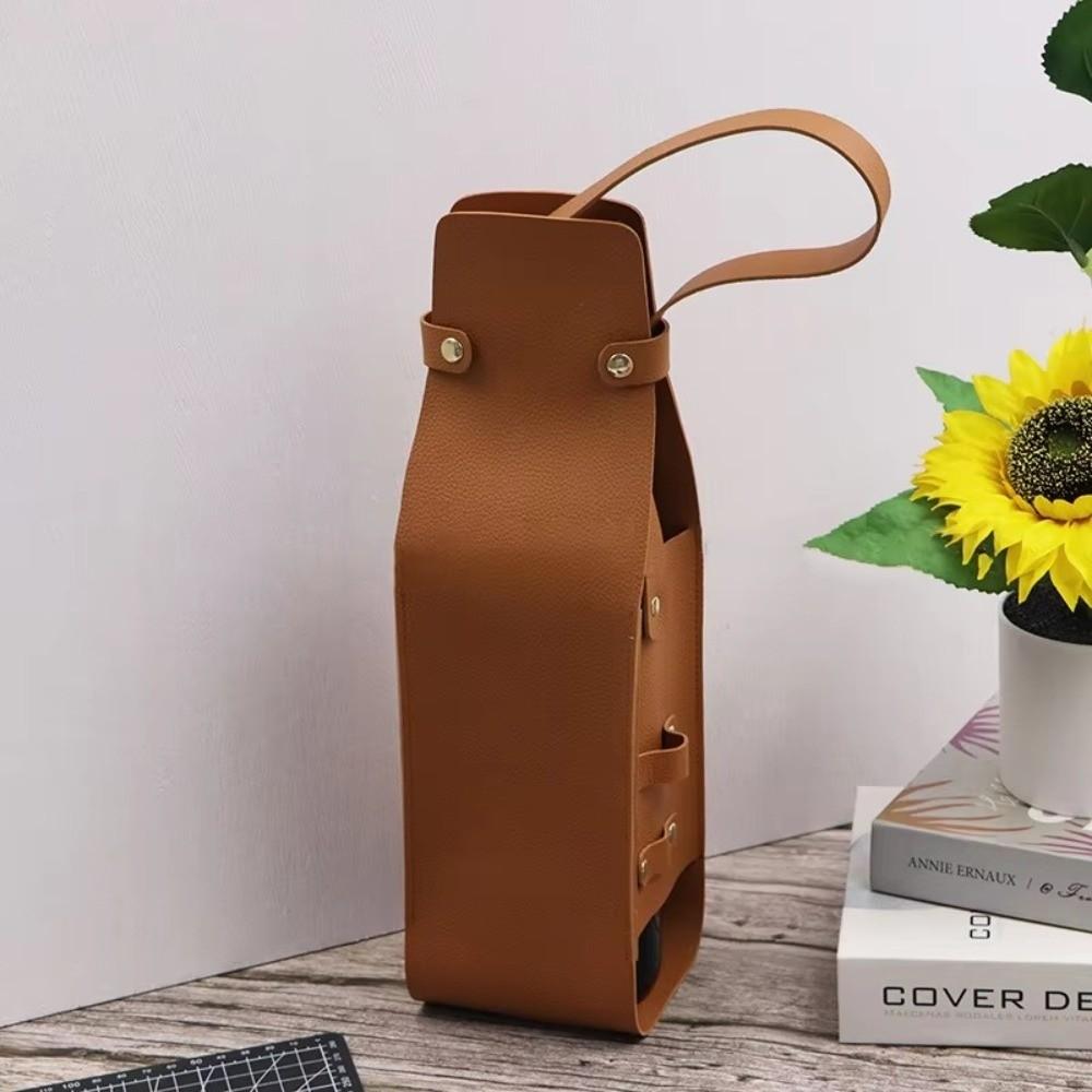 Luxury Reusable Wine Gift Bag PU Leather Double Layer Champagne Gift Bag Durable Wine Tote Carrier
