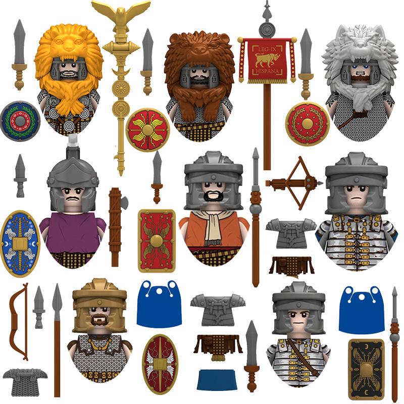 Medieval Ancient Military Figures Series Legion Flag Bearer Trumpeter Crossbowman Centurion Infantry Model Building Blocks Toys