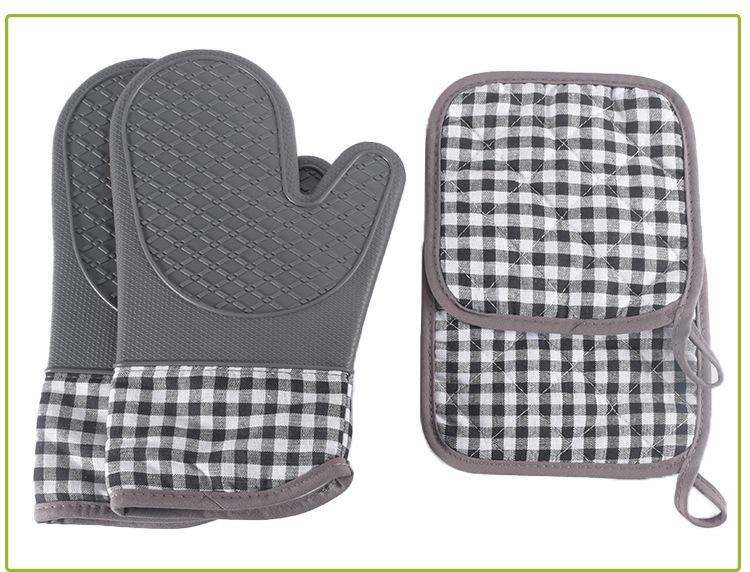 Plaid Silicone Oven Gloves - Cotton-Padded, Heat-Resistant, Anti-Scald, Multifunctional.