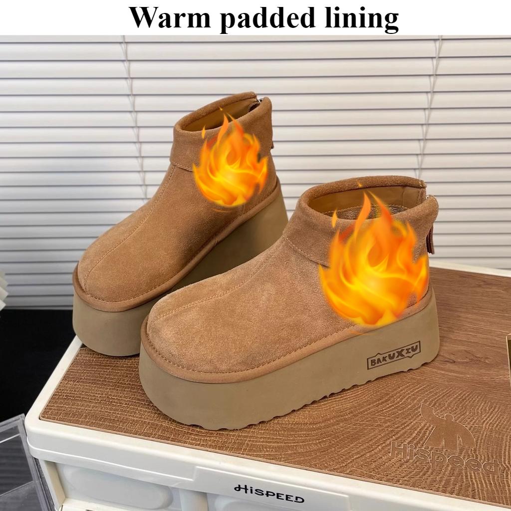 Dam Vintervarma Snökängor i Stora Storlekar Vadderat Foder Ankelkängor Läder Pälsintegration Halkfria Vandring Sport Martin Kängor