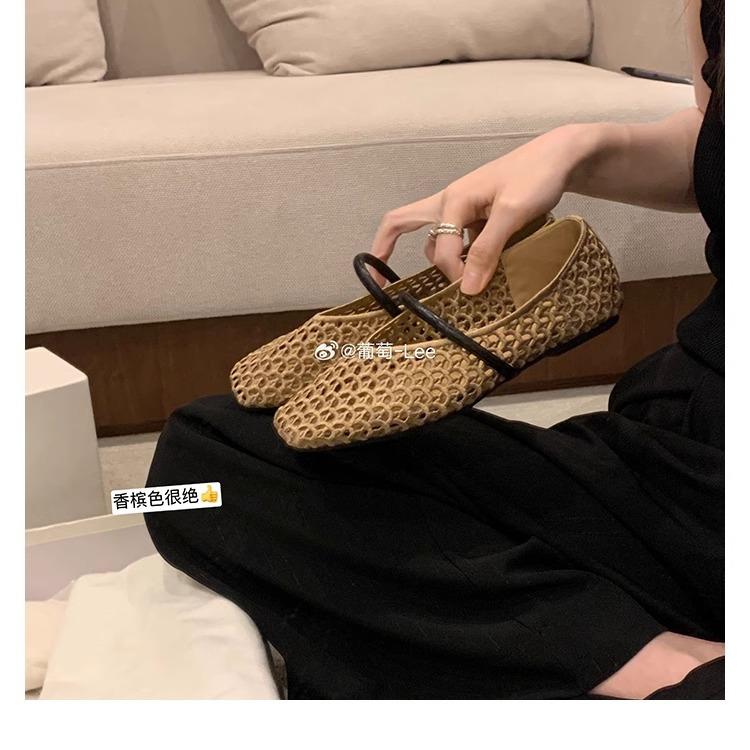 Scarpe Basse da Donna Casual Comode a Punta Quadrata Intrecciate a Rete Scarpe Mary Jane con Tagli a Rete Scarpe a Strato Singolo