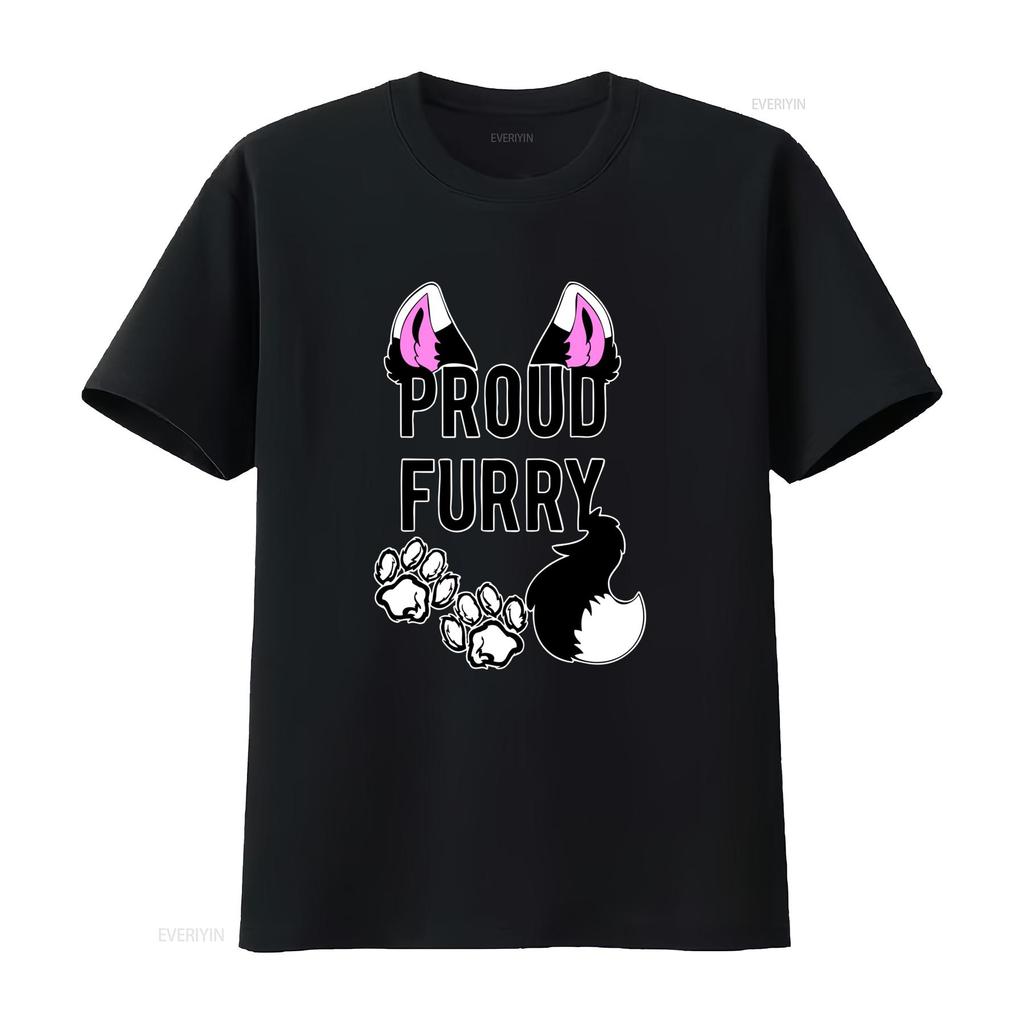Streetwear Proud Furry Wolf Ear Paw Print Casual T Shirt Vintage Washed Homme Fashion Stretched Streetwear Designer Clothes