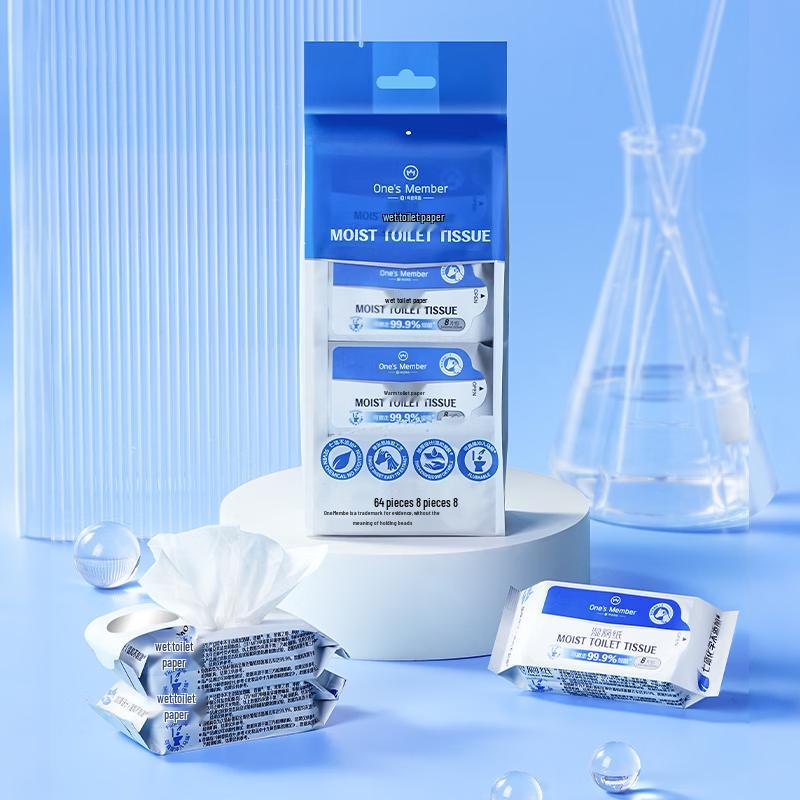 One's Member Portable Flushable Wet Toilet Wipes, 8 Wipes X 8 Packs
