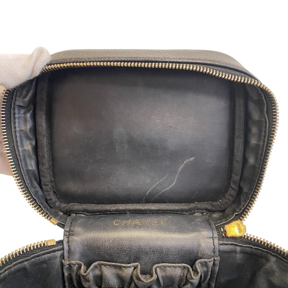 CHANEL Cosmetics Pouch Mini Bag COCO Mark Caviar skin Vertical vanity bag Handbag black Caviar skin Women Used