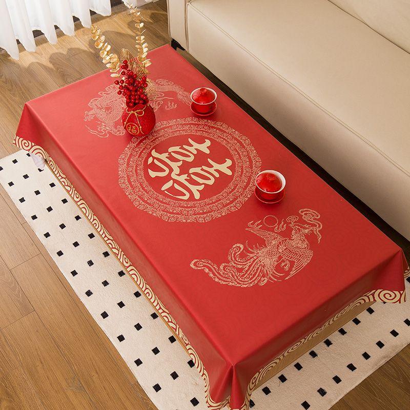 Wedding Red Tablecloth Waterproof, Oil-Proof, Wash-Free And Anti-Scalding Festive Wedding Rectangular Pvc Dining Table Cloth Coffee Table Tablecloth