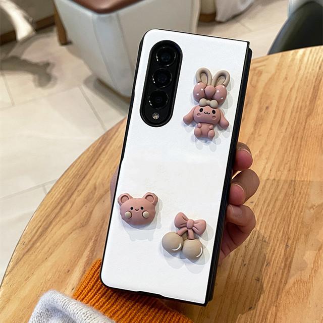 Cute Cartoon Bear Crossbody Leather Phone Case For Samsung Z Fold 3 Z Fold 2 5g Z Fold 4 W21 W22 Card Pocket Phone Cover Funda