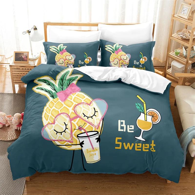 Cartoon Fruit Duvet Cover Tropical Avocado Bedding Set Microfiber Comforter Cover King For Kids Teen Room Decor Birthday Present