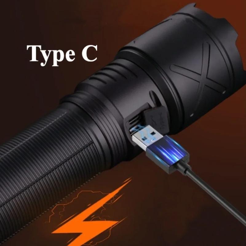 Powerful LED Flashlight Long Range Zoomable Aluminum Alloy Hand Lamp USB Rechargeable Outdoor Work Light for Outdoor Camping