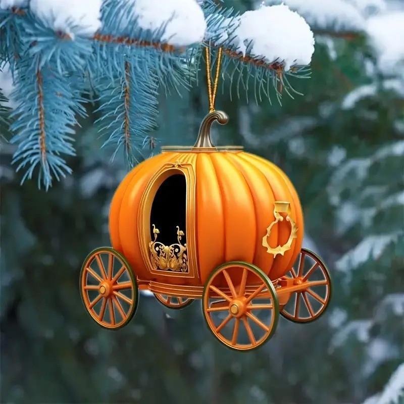 Halloween Carriage Pumpkin Acrylic Flat Surfac Pendant For Enhancement Interior