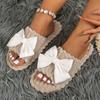 Fashion Bowknot Decor Flat Home Slippers Women Indoor Corduroy Soft Sole House Slides Shoes Woman Non Slip Open Toe Cotton Slippers