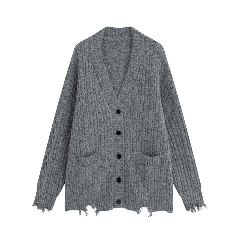 

Julu Studio Pleasant and Slow Tracking Slightly Oversized Girls Lazy Sweater Cardigan Suspender Skirt Denim Plus Size Suit Gray Cardigan S