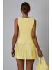 Summer Sexy Patchwork 2 Piece Set Women Elegant Single-breasted Tops + Pleated Mini Skirt Fashion Retro Solid Slim Office Lady Suits