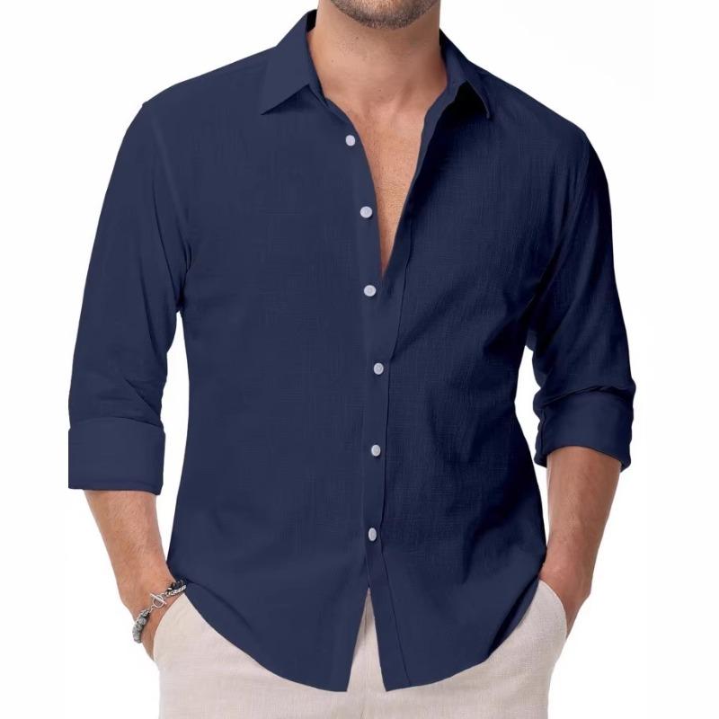 

Spring Men Solid Color Long Sleeve Shirt Anti-Wrinkle Wear-Resistant Casual Daily Blouse XS синий