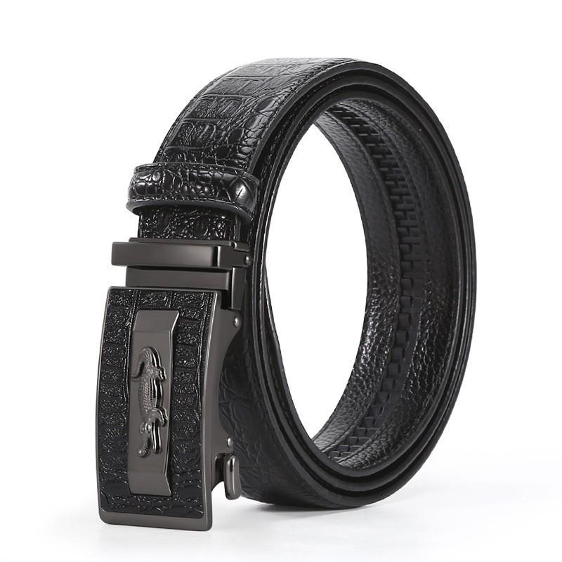 Men'S Belt Automatic Buckle Crocodile Pattern Belt Green Middle-Aged And Elderly Cowhide Business Casual Belt Stall
