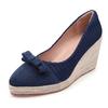 8cm Plus Size 34-42 Breathable Shallow Flock Platform Wedges Shoes Women 2025 Fall Bow High Heels Pumps for Office Mom Dance
