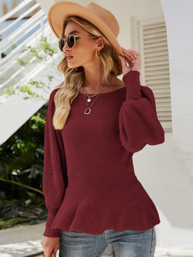 

Осень и Зима Талия Рукав-фонарик Вязаный Топ Женский Вязаный Свитер Однотонный XL