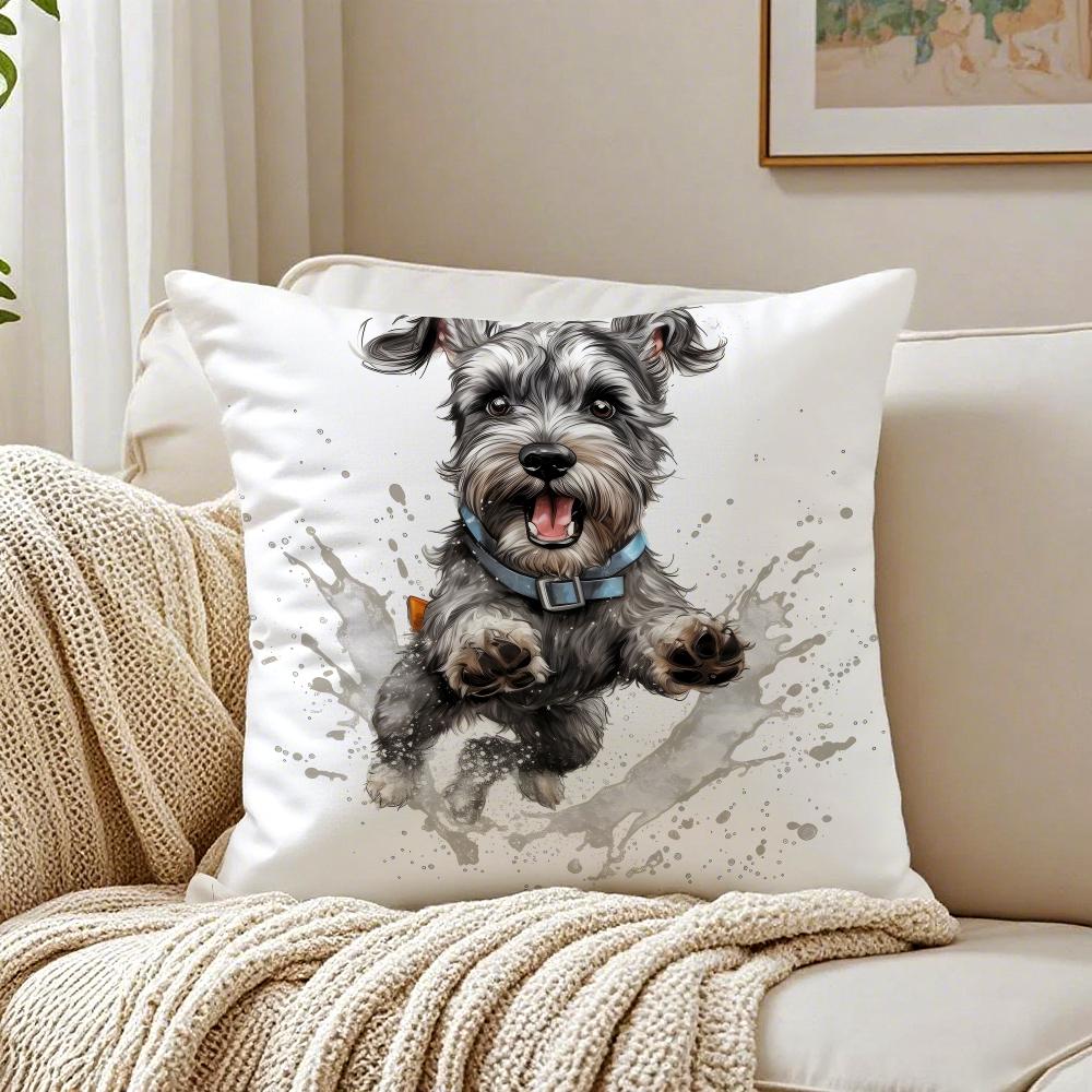 Miniature Schnauzer Pillow Cute Bearded Dog Cushion Cushion Cover Pillowcase Anti-Dustmite Living Room Sofa Decor Cushion Room