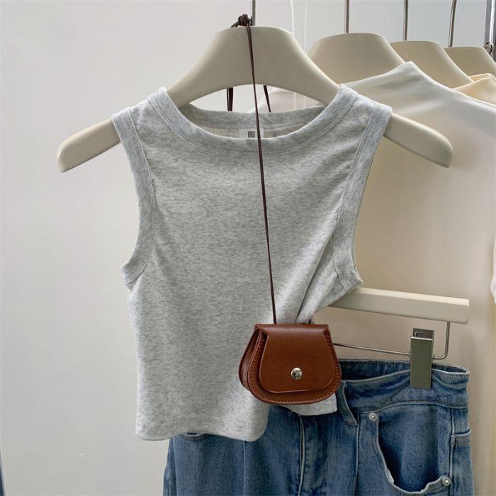 G Odell cotton, summer solid color basic wide shoulder strap versatile slim short sleeveless vest T-shirt women