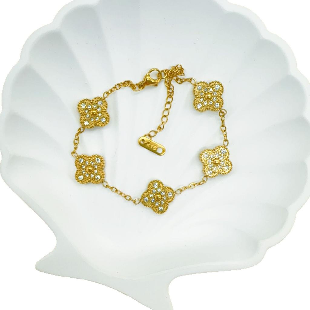 18K Lett Luksus Firkløver Armbånd Kvinner Seniorfølelse Av Å Ikke Miste Farge Høykvalitets Armbånd