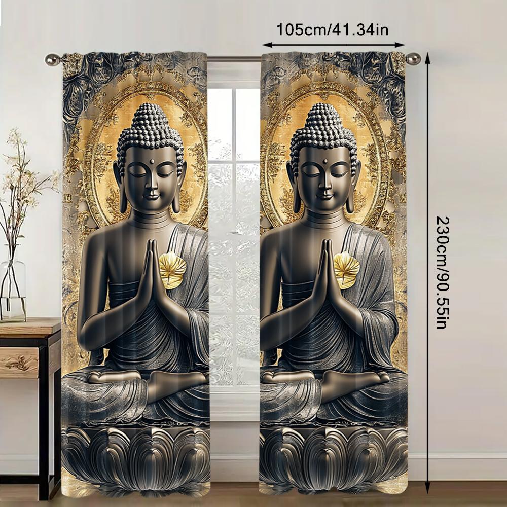 2Pc Buddha Printed Curtains Polyester Classic Style For Home Decor Window Treatment For Bedroom Office Kitchen Living Room And