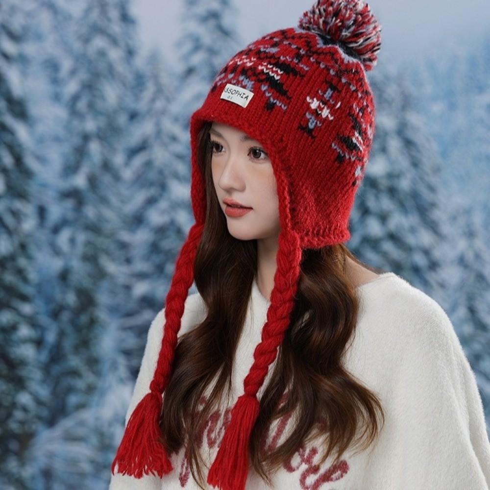 Y2k Ear Protection Cap Jacquard Women Wool Cap Cute Knitted Beanies Caps  Autumn Winter