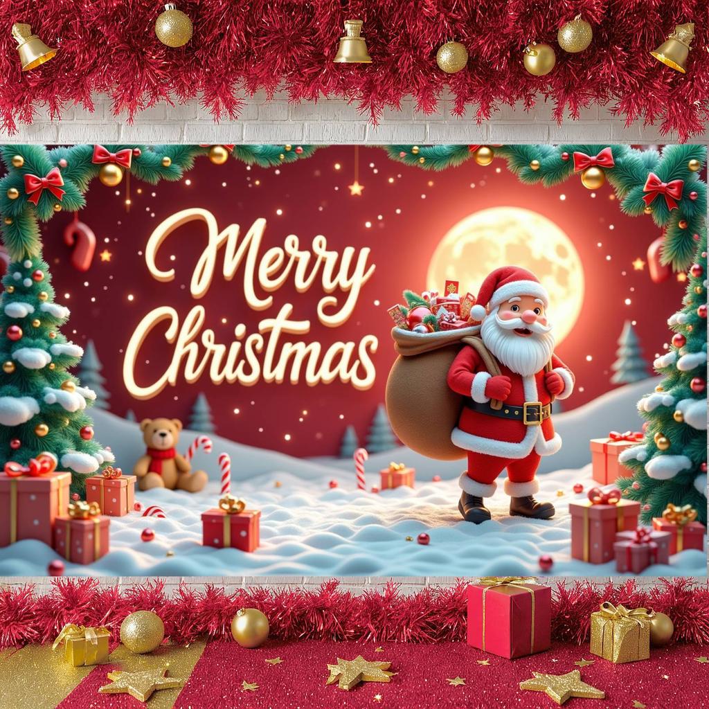 Merry Christmas Banner Gold Decorations Christmas Banner Winter Banner Festive For Mall Decoration Festive Decoration Christmas