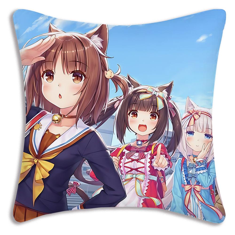 Anime N-Nekoparas Pillow Covers Cartoon Sofa Decorative Home Double-sided Printing Short Plush Cute Cushion Cover