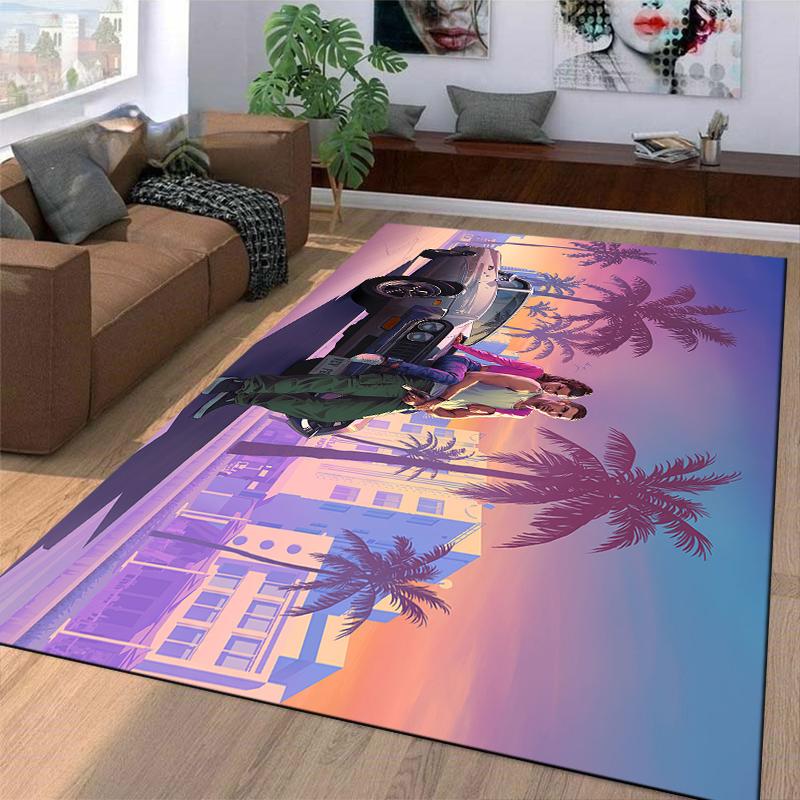 Retro Urban Street Illustration Carpet Suitable for Use As an Anti-slip Game Mat for Living Room and Bedroom Sofas