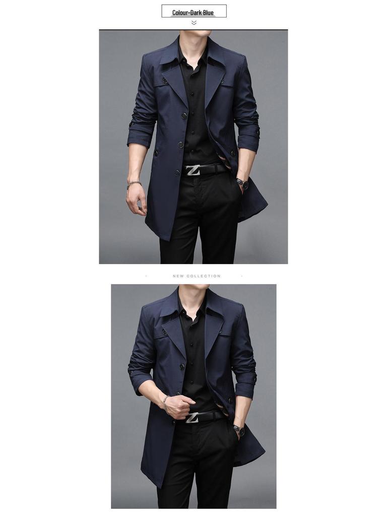 Men's Slim Fit Mid-Length Windbreaker Jacket, Korean Style Plus Size, M-8XL, for Casual or Business Wear, Ideal for Spring and Autumn.