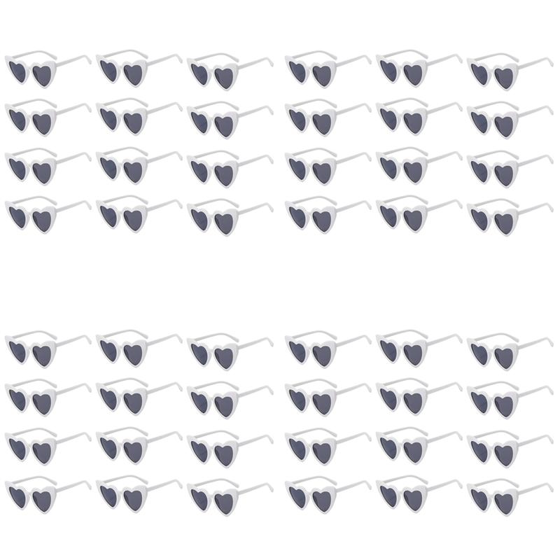 48x Herzförmige Sonnenbrillen zur Hochzeit Junggesellinnenabschiedsbrillen Geschenke für Brautjungfern und Trauzeugen Weiß