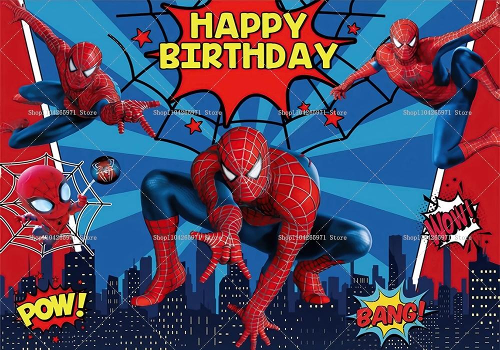 Spider-Man Red Backdrop Adventure Boy Birthday Party Decor Baby Baptism Supplies Photo Backdrop Party Scene Decor