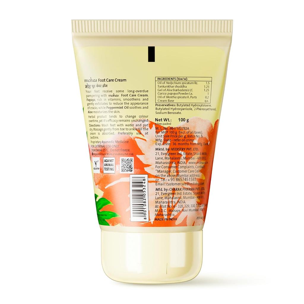 Moha Foot Care Cream 100g | Aloe Vera, Papaya & Peppermint | Moisturizing Formula for Dry and Rough Feet | For Men & Women