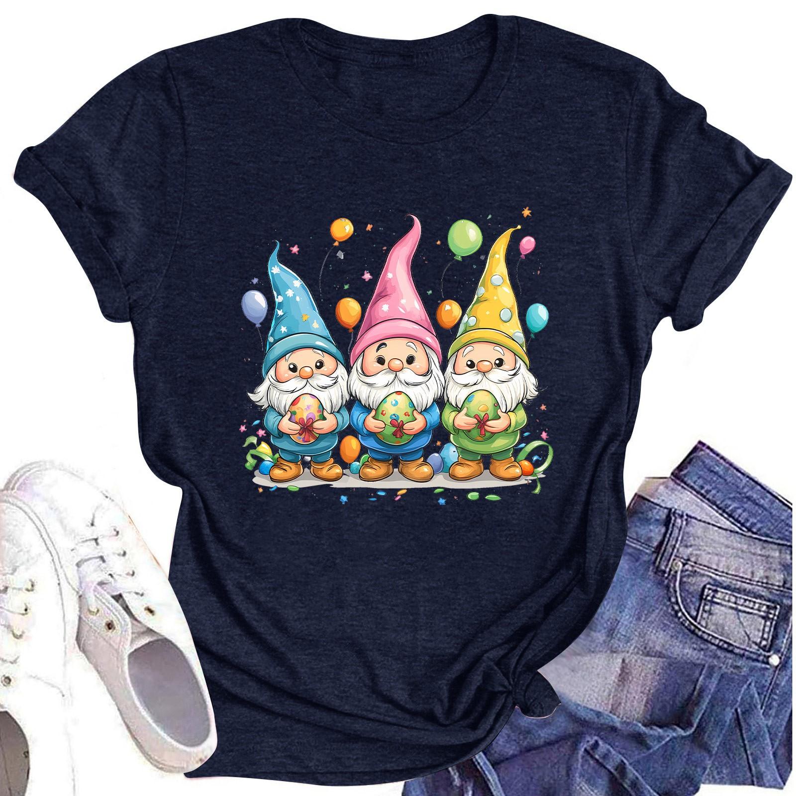 

Женский топ с круглым вырезом, повседневный принт, футболка с короткими рукавами M тёмно-синий