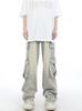 Tooling jeans men's spring and autumn American trendy brand niche straight pants high street zipper loose wide-leg denim trousers