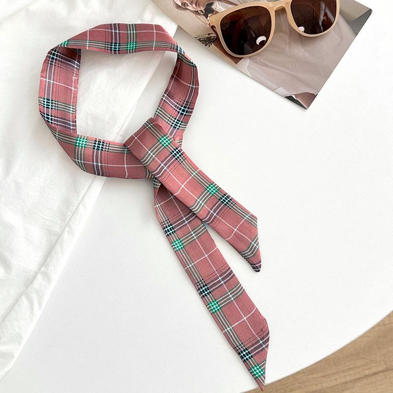 Long silk scarf new niche fashion versatile plaid leopard print neck scarf headscarf headband hair tie decorative belt